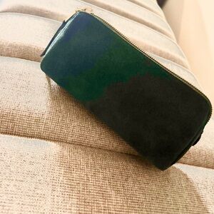 Suede Zip Pouch in Dark Green